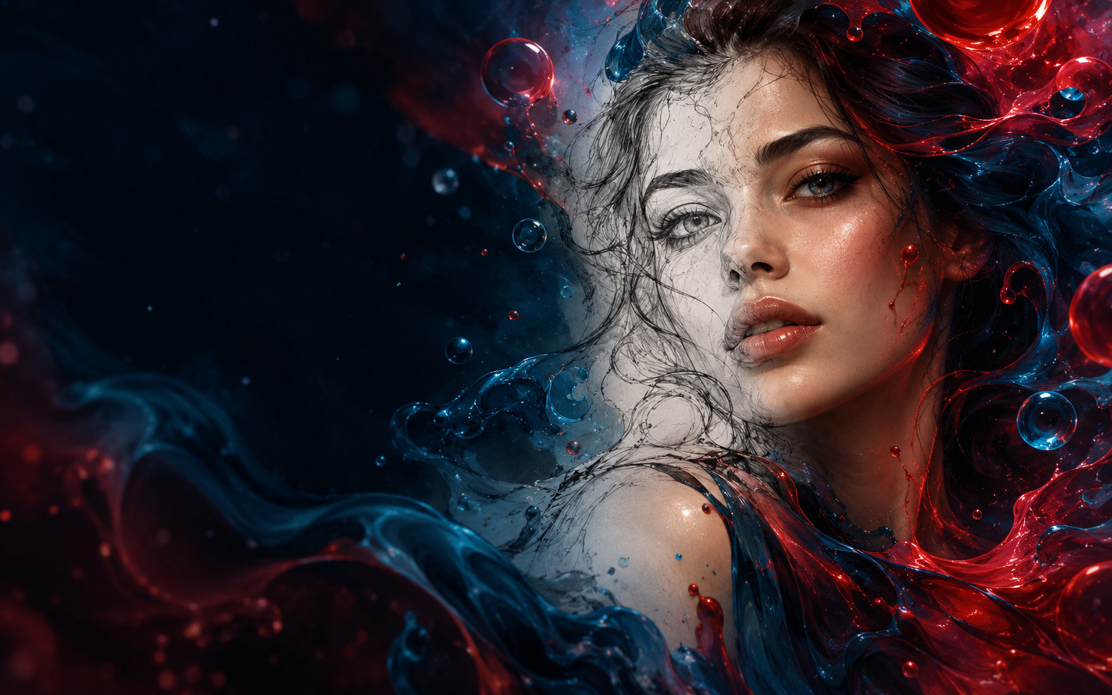 Creative portrait illustrating different colour treatments